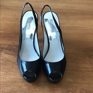 New Michael Kors black Patent Sling Back peep toe